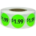 thumbnail image 1 of Fluorescent Green $1.99 Pricing Stickers | 0.75" Inch Round | 500 Pack, 1 of 1