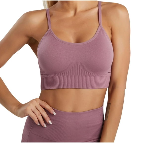 Xfvqtps Sports Bras for Women Wireless Spaghetti Strap Padded Push up Rib Solid Color Crop Tank Tops for Yoga Gym Fitness Hot Pink