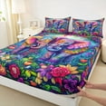 thumbnail image 3 of Castle Fairy Boys Girls Abstract Animal Elephants Twin Sheet Sets 3pcs,Bohemian Hippie Flowers Twin Fitted Sheet Microfiber,Exotic Style Damask Breathable Flat Sheet,Super Cozy Room Decor, 3 of 7