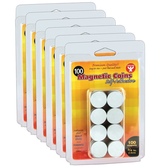 Hygloss Self-Adhesive Magnetic Coins, 3/4-Inch, 100 Per Pack, 6 Packs