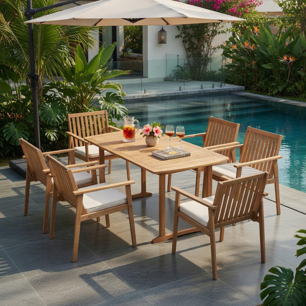 Hommoo 2-Pack Outdoor Dining Chairs, Acacia Wood Patio Chairs with Removable Zippered Cushions, Ideal for Backyard, Porch & Deck, White