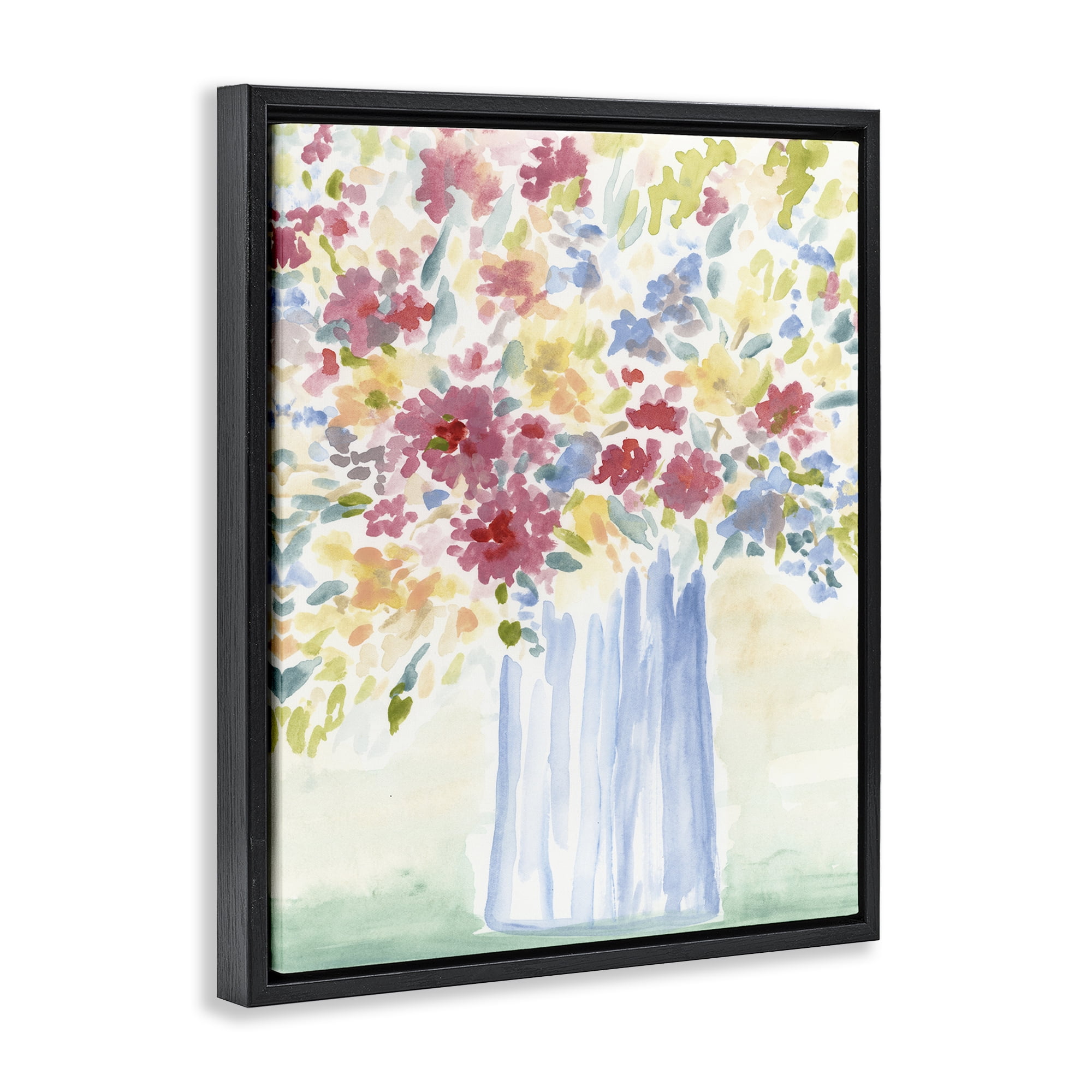 Stupell Industries Soft Blossoms Bouquet Plants & Flowers Painting Black Floater Framed Canvas Art Print Wall Art, 25 x 31