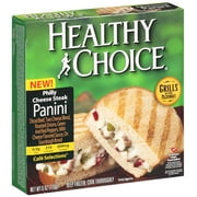 Healthy Choice Caf Selections: Philly Cheese Steak Diced Beef, Two Cheese Blend, Roasted Onions, Green and Red Peppers, W/ Cheese Flavored Sauce, On Sourdough Bread. Panini, 6 oz