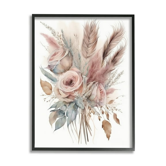 Stupell Industries Soft Pink Rose Bundle Botanical & Floral Painting Black Framed Art Print Wall Art, 11 x 14