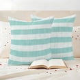 thumbnail image 3 of Aqua Striped Outdoor Waterproof Pillow Covers, Rustic Farmhouse Stripes Decorative Square Throw Pillowcase Sofa Cushion Sham for Patio/Couch/Chair, 16"x16" 2 Pack, 3 of 8