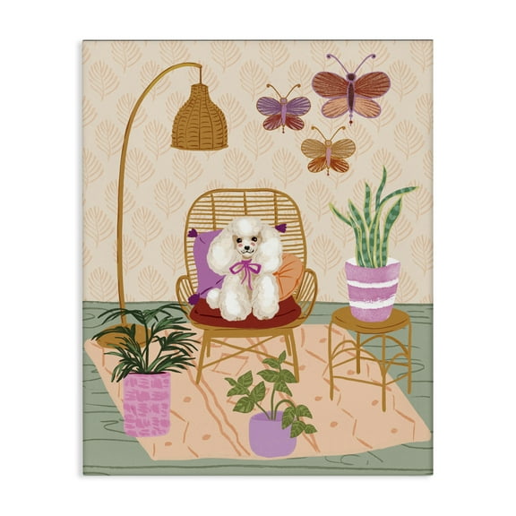 Stupell Industries Pup in Whimsical Living Space Animals Painting Wrapped Canvas Art Print Wall Art, 16 x 20