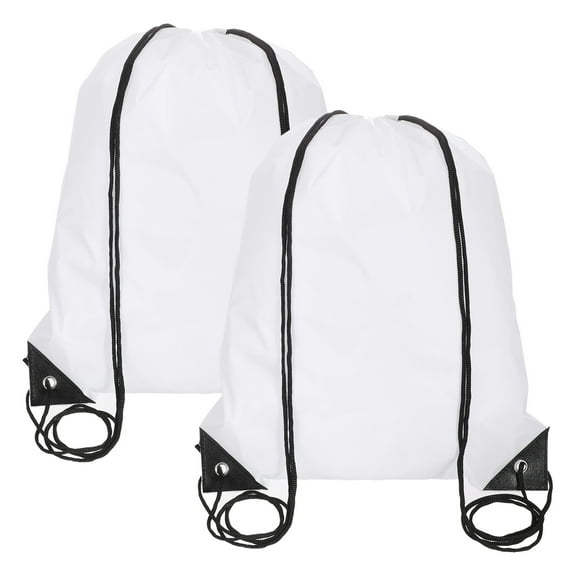 Drawstring Backpack Bags, 2 Pack Sports Cinch Sack for Gym Yoga Travel Swimming Beach White