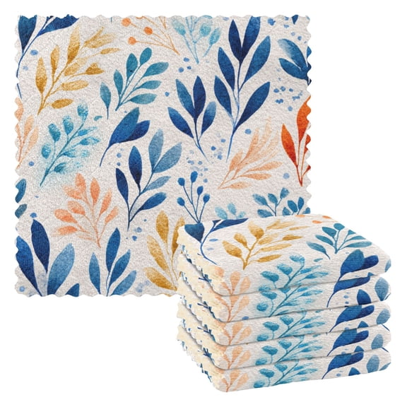 6 Pieces of Kitchen Towels 11x11Inch Kitchen Dish Cloths Kitchen Dish Towels Reuseable Cleaning Cloths Beautiful Watercolor Leaves