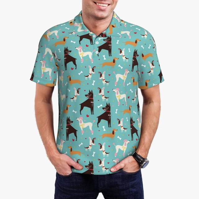 Balery Cute Dog Camisa Polo de Hombre con Estampado, de Manga Corta y Tejido Medio, Camisa Tipo Golf Polo-XX-Large