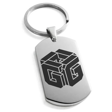 Stainless Steel Letter G Initial 3D Cube Box Monogram Engraved Engraved Dog Tag Keychain Keyring