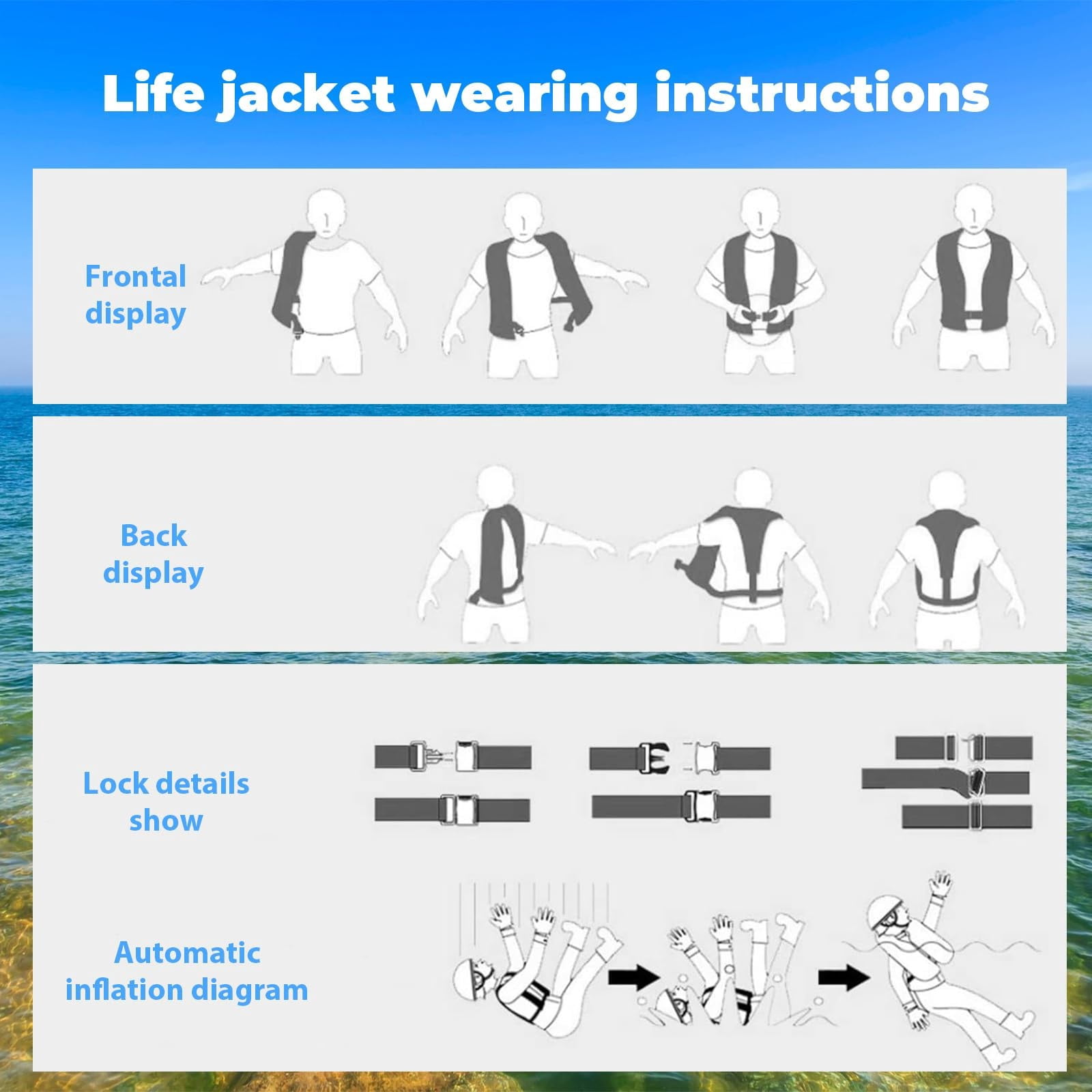 Automatic Inflatable Life Jacket with Whistle, Lightweight Inflatable Life Vest with Reflective Strips, Adult Life Preserver for Fishing, Boating, Kayaking, Surfing,1PC