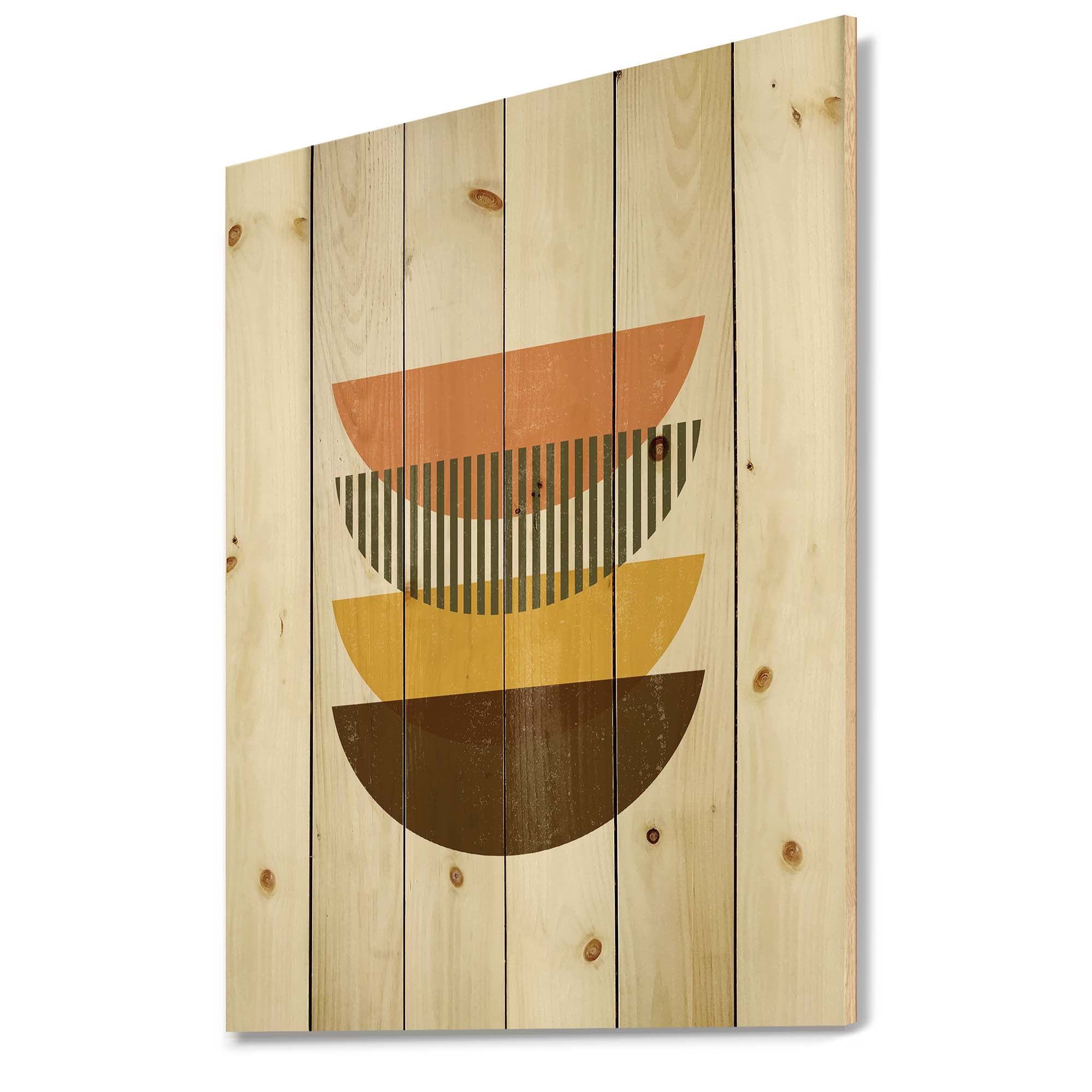 Designart 'Half Moons In Earth Tones Abstract Geometric Art' Modern Print on Natural Pine Wood