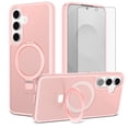 thumbnail image 1 of Asuwish Phone Case for Samsung Galaxy S25 FE 5G Tempered Glass Screen Protector Magnetic Folding Stand Frosted Translucent Rugged Shockproof Protective Cell Cover S 25 EF AI S25FE 25S Women Men Pink, 1 of 6