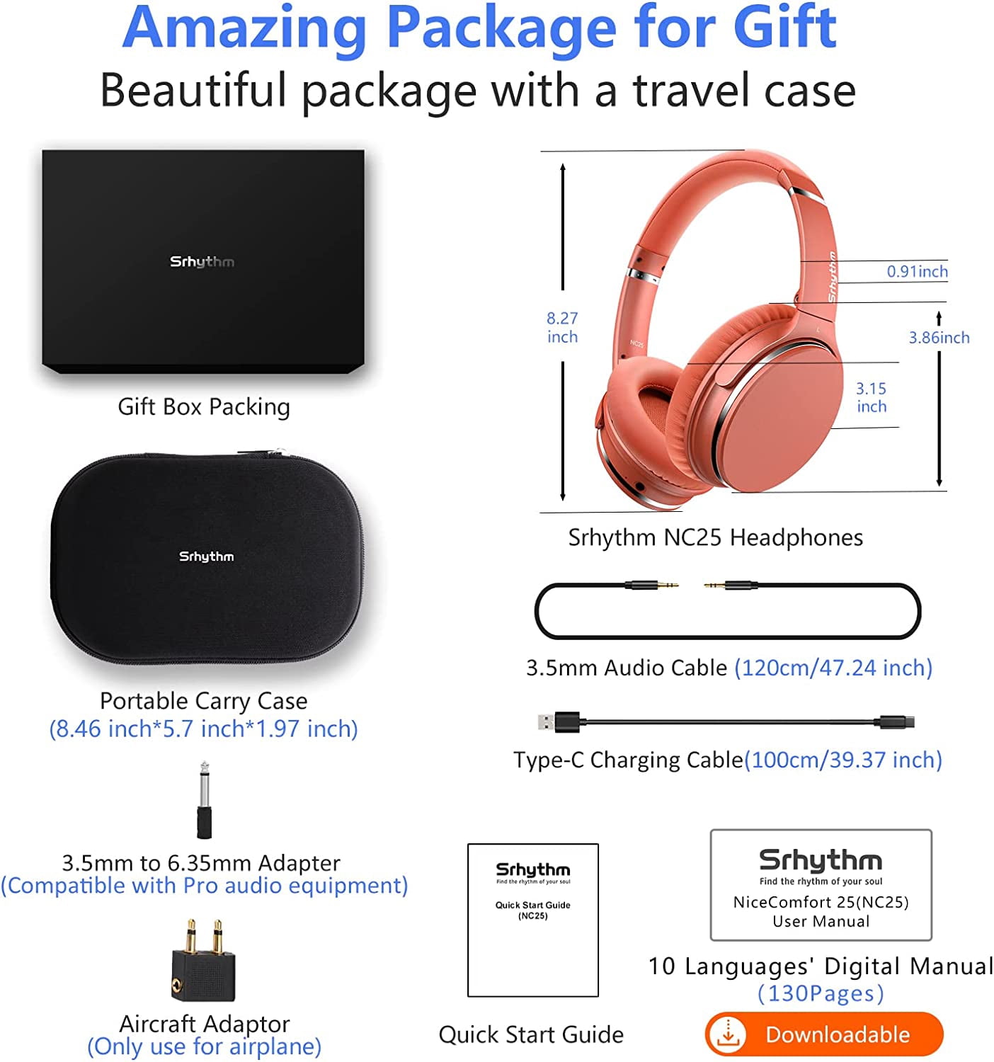 Srhythm NiceComfort 25 Adaptive Hybrid Noise Cancelling Headphones Wireless,with Spatial Audio,ENC,Low Latency Game Mode