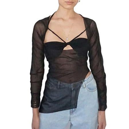 

SAYOO Women Two Piece Tops Set Solid Color Pleated Halter Bra Matching Shirt