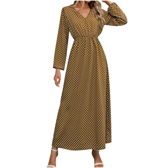 MIUOWANP Winter Dresses for Women 2024 Long Fashion Women's Spring/Summer Temperament Solid Long Sleeve V-Neck Dress