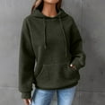 thumbnail image 2 of frariair Women's Basic Solid Color Pullover Hoodie Casual Long Sleeve Loose Fit Fleece Sweatshirt With Drawstring For Layering Army Green L, 2 of 6