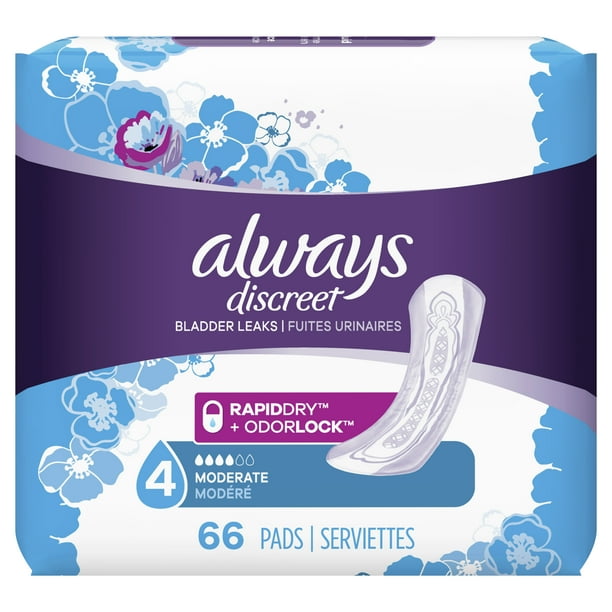 Always Discreet Incontinence Pads for Women, Moderate Absorb, 66 ct