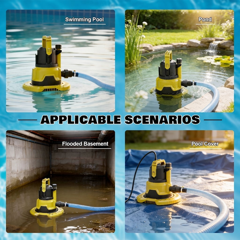 1HP Submersible Sump Pump, Upgraded Pool Cover Pump with Dual Water Outlets & Filter Net - 3500GPH Portable Electric Transfer Pump for Pool, Hot Tubs, Basement Floods, Yellow