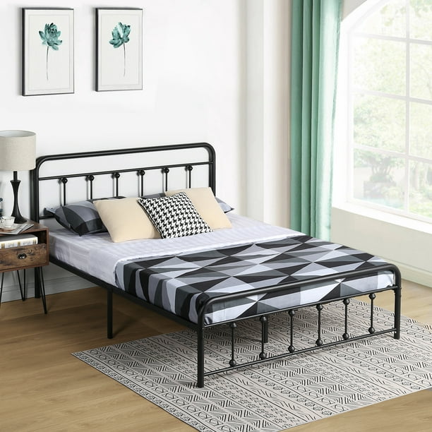 Vecelo Vintage Metal Bed Frame Full Size Kids Adults Platform Bed With