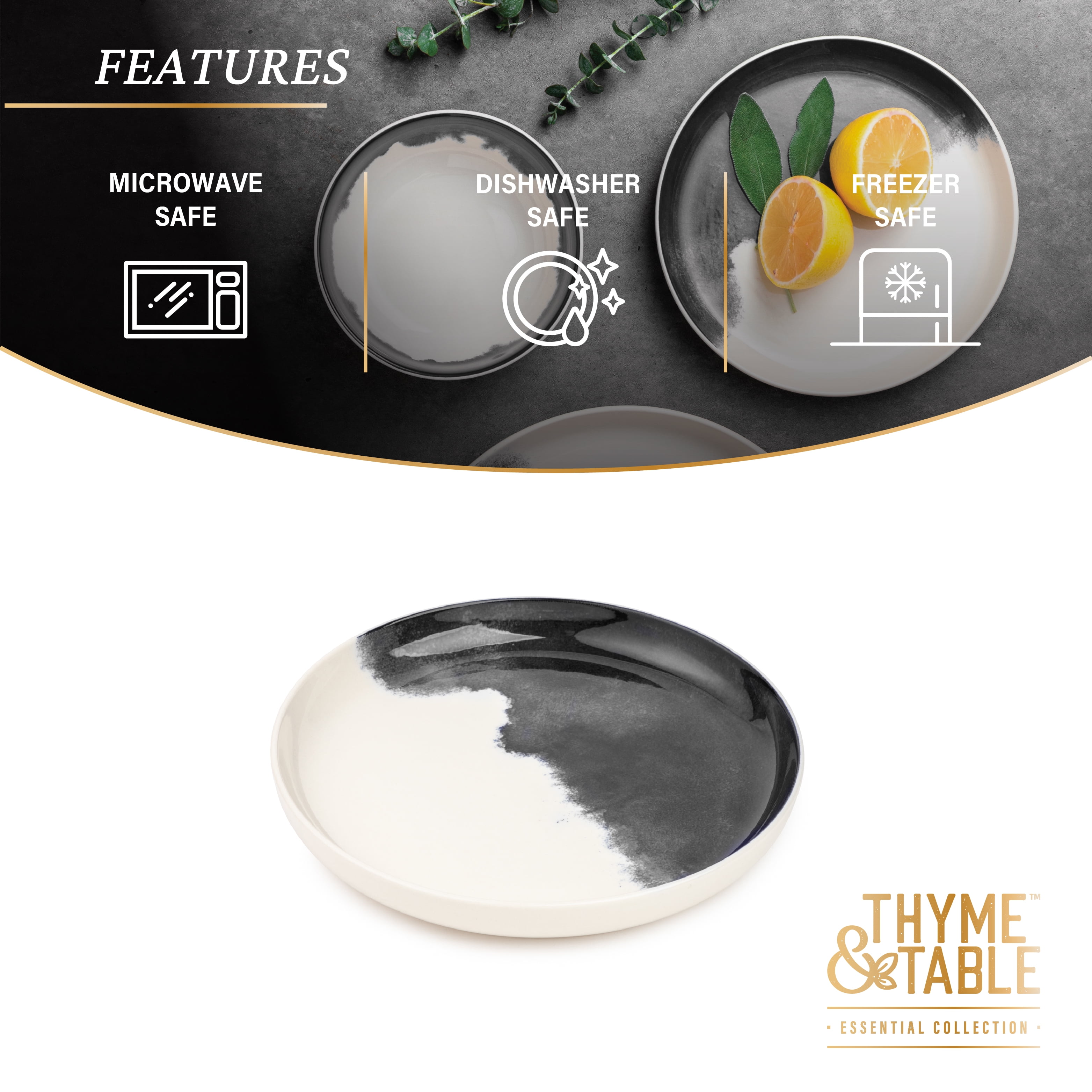 (2 pack) Thyme & Table Stoneware Plate, Grey Drip Collection