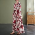 thumbnail image 3 of Vestido suelto vintage para mujer Vestido largo maxi de vacaciones con cuello en V Irfora Rojo/XL, 3 of 7