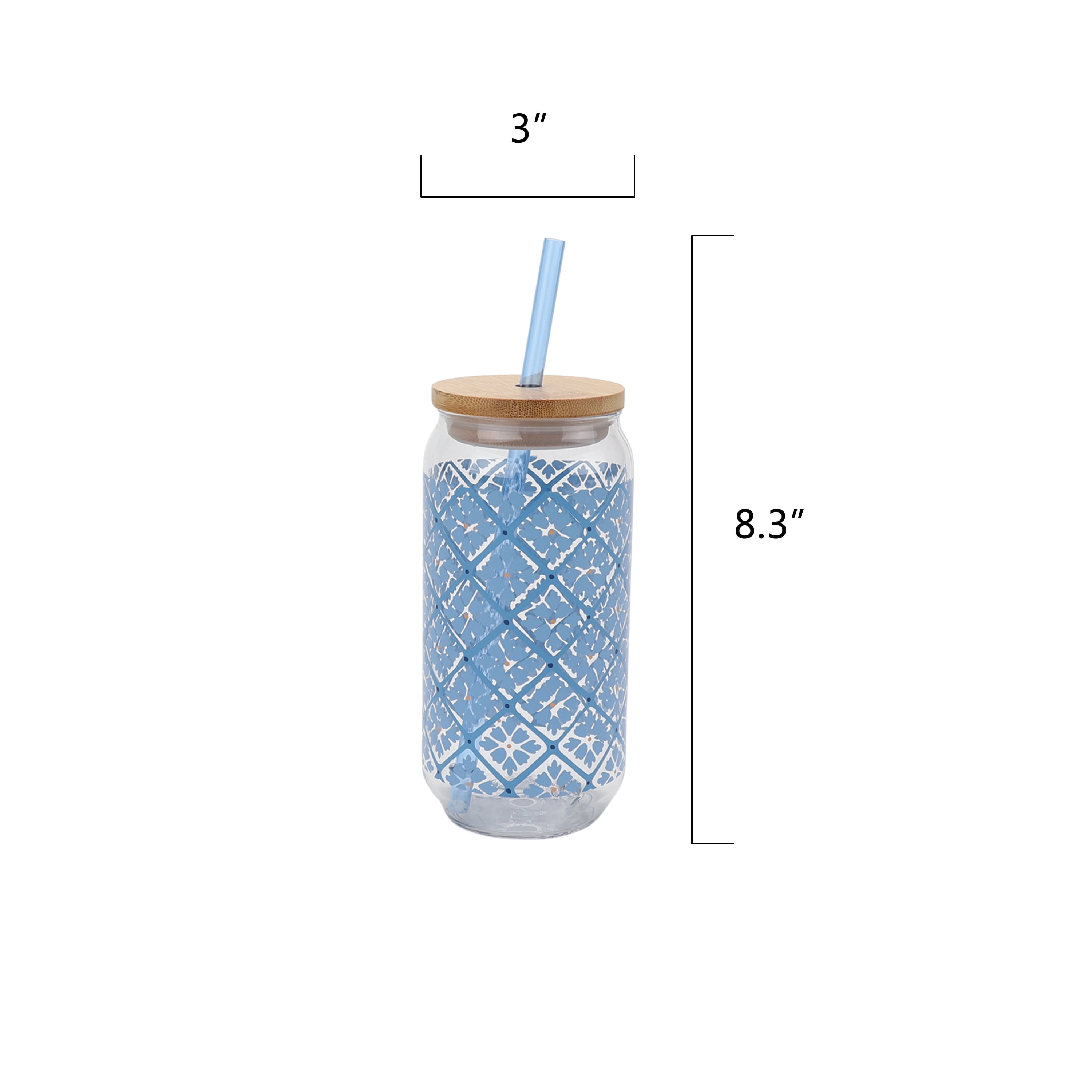Mainstays by Becky G. & Alejandra 20-Ounce Acrylic Can Shape Tumbler, Blue Tile Pattern