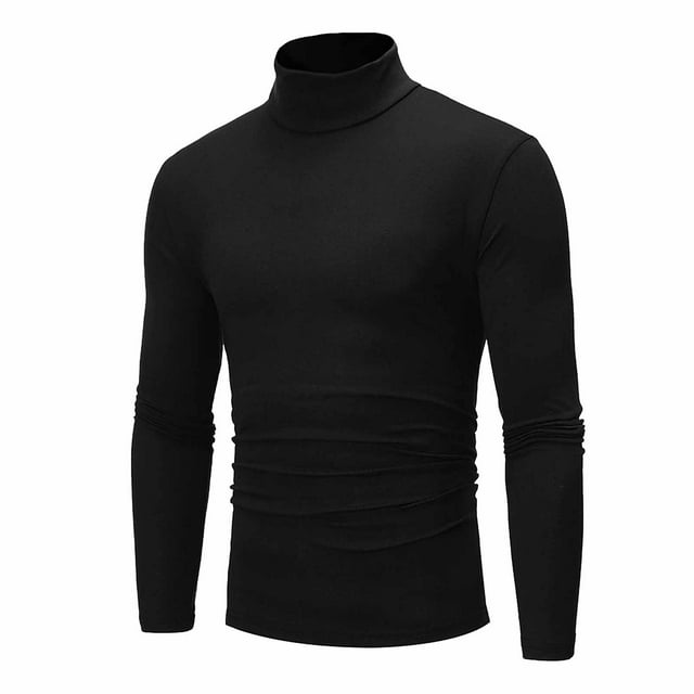 hombre otoño invierno cuello alto manga larga suéter delgado suéter blusa top negro / m