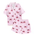 thumbnail image 4 of Womens Pajama Set Bow Print Satin Pajama Set Short Sleeve Casual Button Down Top with Shorts Soft Valentine's Day Sleep Set Silk Pajamas for Women Set Pink XXXL, 4 of 4