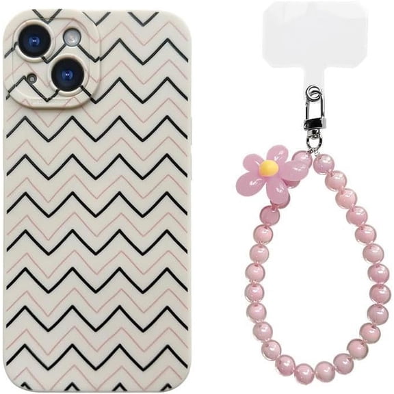 Wave Pattern Small Fresh Beaded Chain Phone Case with or without Beaded Chain, Multiple Styles for iPhone 15 14 13 12 11 Pro Max Plus X XS XR 7 8 Phone Cases (A4,iPhone 15 Pro)