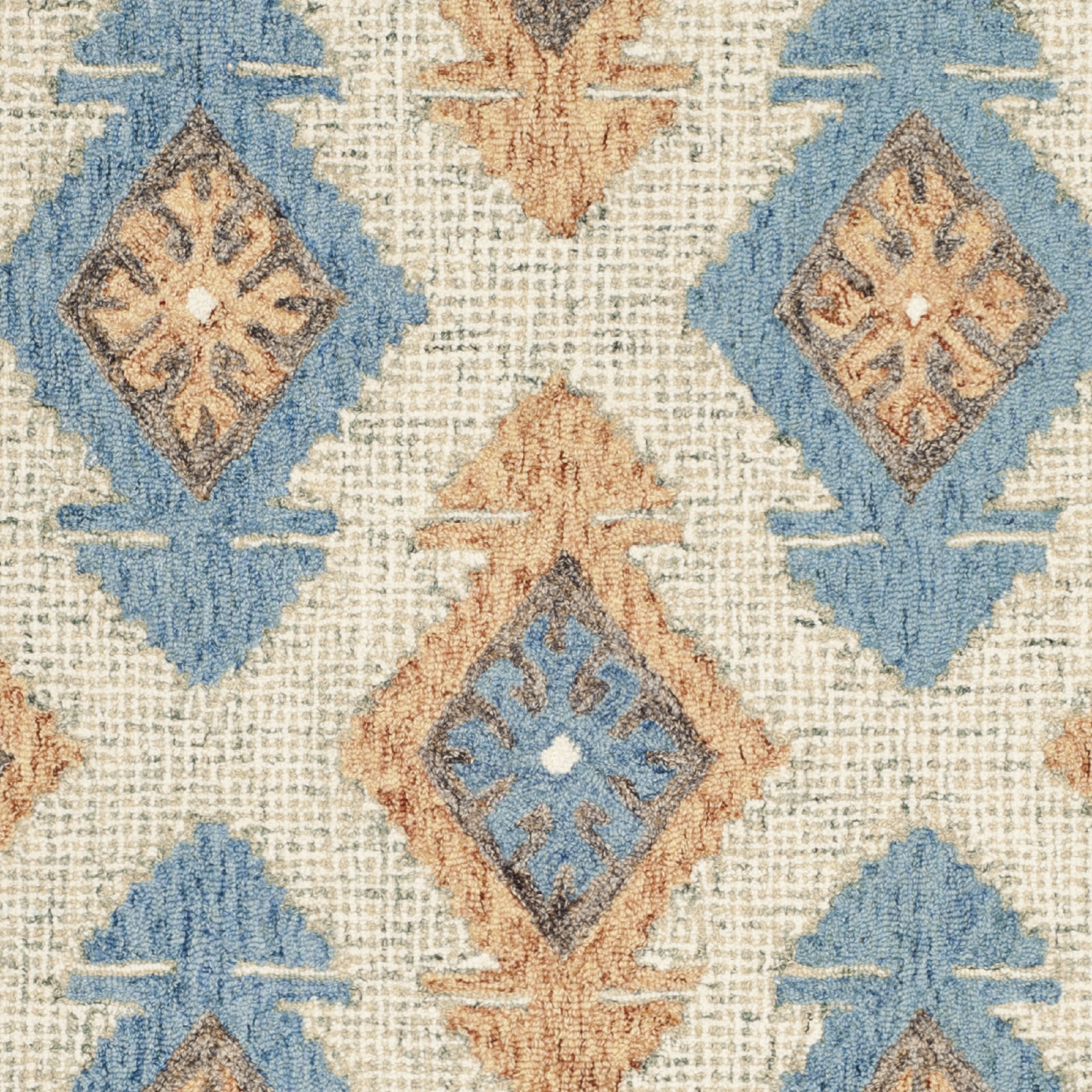 SAFAVIEH Micro-Loop Averill Geometric Aztec Wool Area Rug, Blue/Beige, 5' x 8'