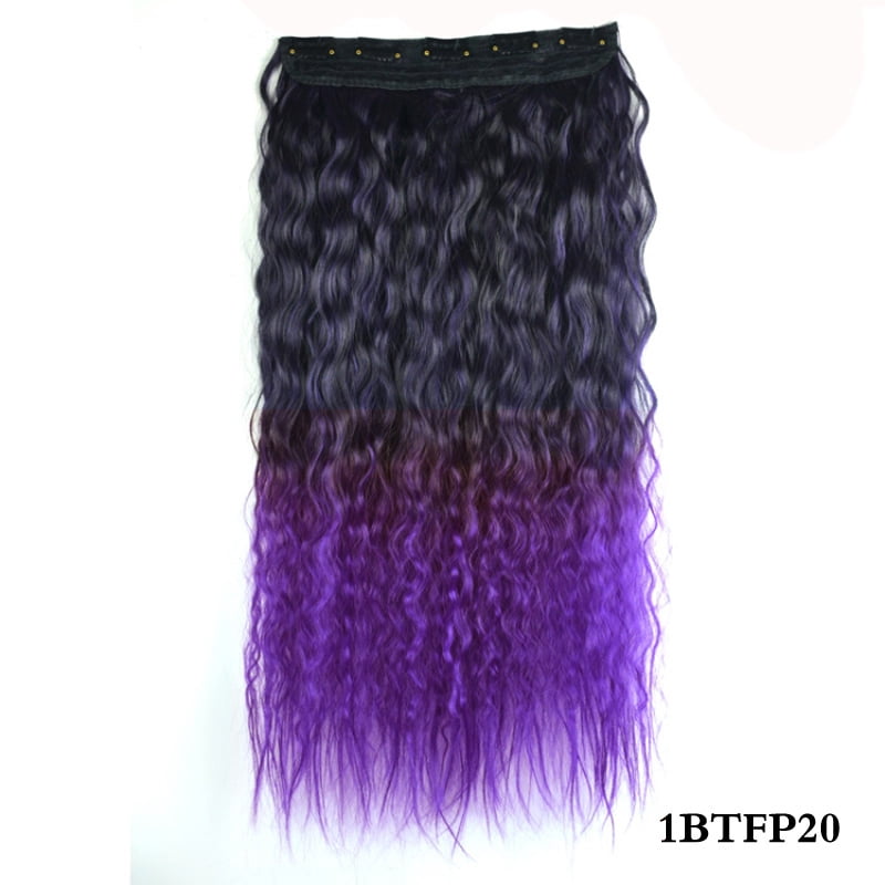Jeedou Kinky Curly Synthetic Hair Clip in One Piece Hair Extensions for Women Blue Gradual Color Cosplay Props Hairpieces