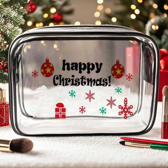 Clearance Christmas Makeup Bag, Transparent PVC Travel Toiletry Bag with Zipper - K