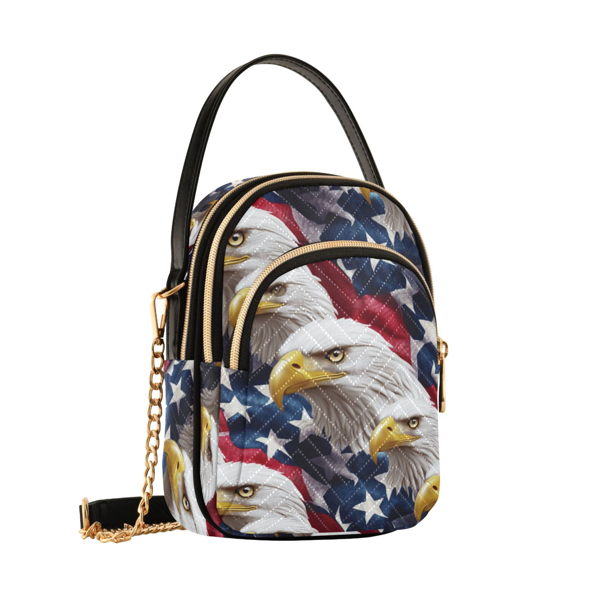 FORMRS Crossbody Bag for Women Quilted Travel Shoulder Cell Phone Purse with Chain Strap Handbag, American Eagle Pattern