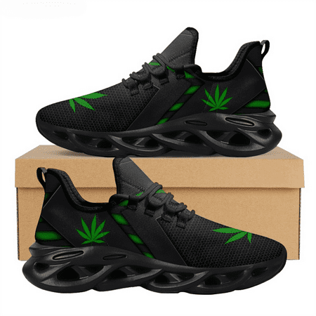 

Green Weed Leaves Printing Athletic Shoes for Women Breathable Lace Comfort Femme Footwear Platform Sneakers 2024