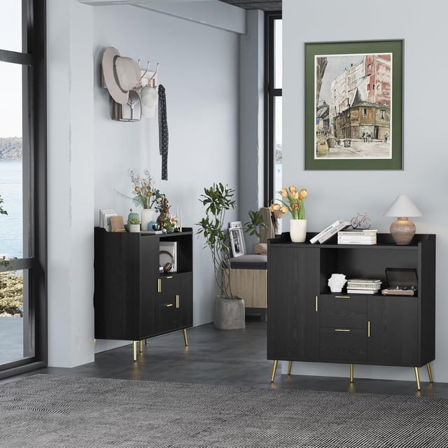 Buffet Cabinet with Drawers, 40" Sideboard Buffet Storage Cabinet with Shelves and Doors, Modern Coffee Bar Station Wood Kitchen Table for Kitchen, Dining Room