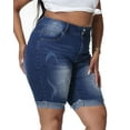 thumbnail image 5 of Gocolloa Womens Plus Size Jean Shorts Stretchy High Waisted Ripped Roll Hem Denim Bermuda Shorts 10" Inseam Royal Blue 16W, 5 of 5