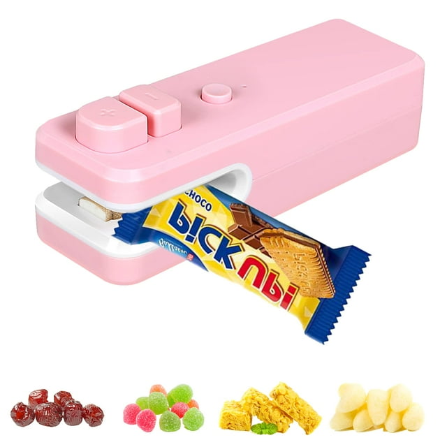Mini Scelleuse de Sacs à Puces, Scelleuse et Coupeuse à Chaleur Portative, Machine de Scellage de Sacs à Puces Portable pour Collations Sacs en Plastique Frais Biscuits (Rose)