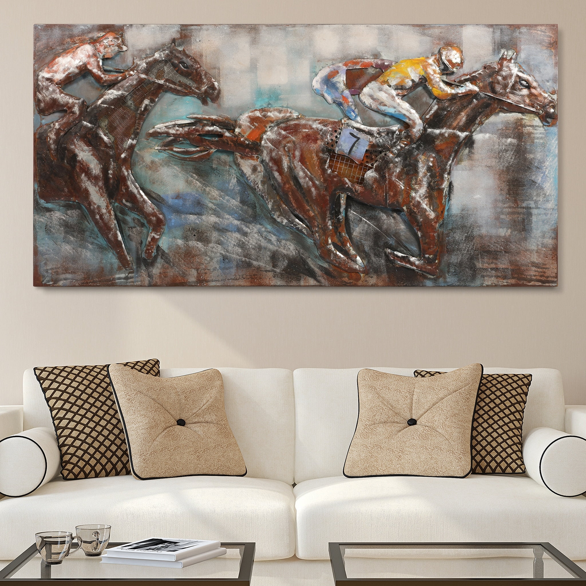 Empire Art Direct Race Day Hand Painted 3D Metal Wall Art, 60" x 30" x 2.4", Ready to Hang