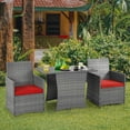 thumbnail image 3 of Gymax 3PCS Outdoor Rattan Conversation Set Patio Dining Table Set w/ Red Cushions, 3 of 10
