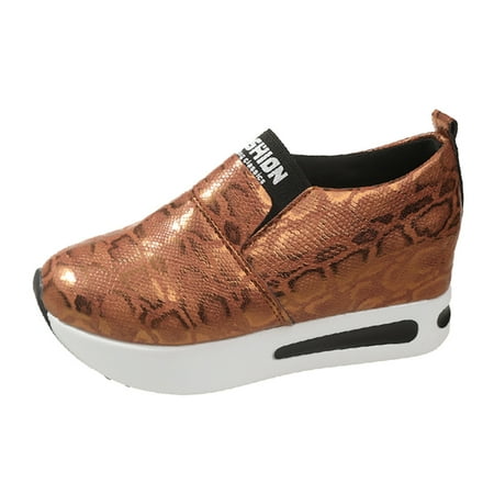 OJSFQUFP Women s Flats Ladies Fashion Pattern Printed Leather Round Toe Thick Sole Casual Shoes Work Flats Office Shoes Pointy Toe Flats for Women Brown 40