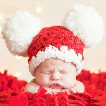 

AMILIEe Newborn Baby Warm Winter Wool Hat Knit Beanie Fur Bobbles Cap for 0-3 Months Baby