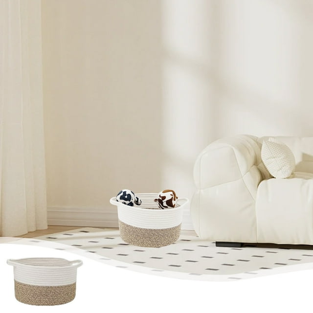 Cesta de almacenamiento de algodón tejida a mano | Cubo organizador de cuerda tejida con asas para juguetes, ropa, lavandería, decoración del hogar boho y moderna | Multitamaño | Solución de