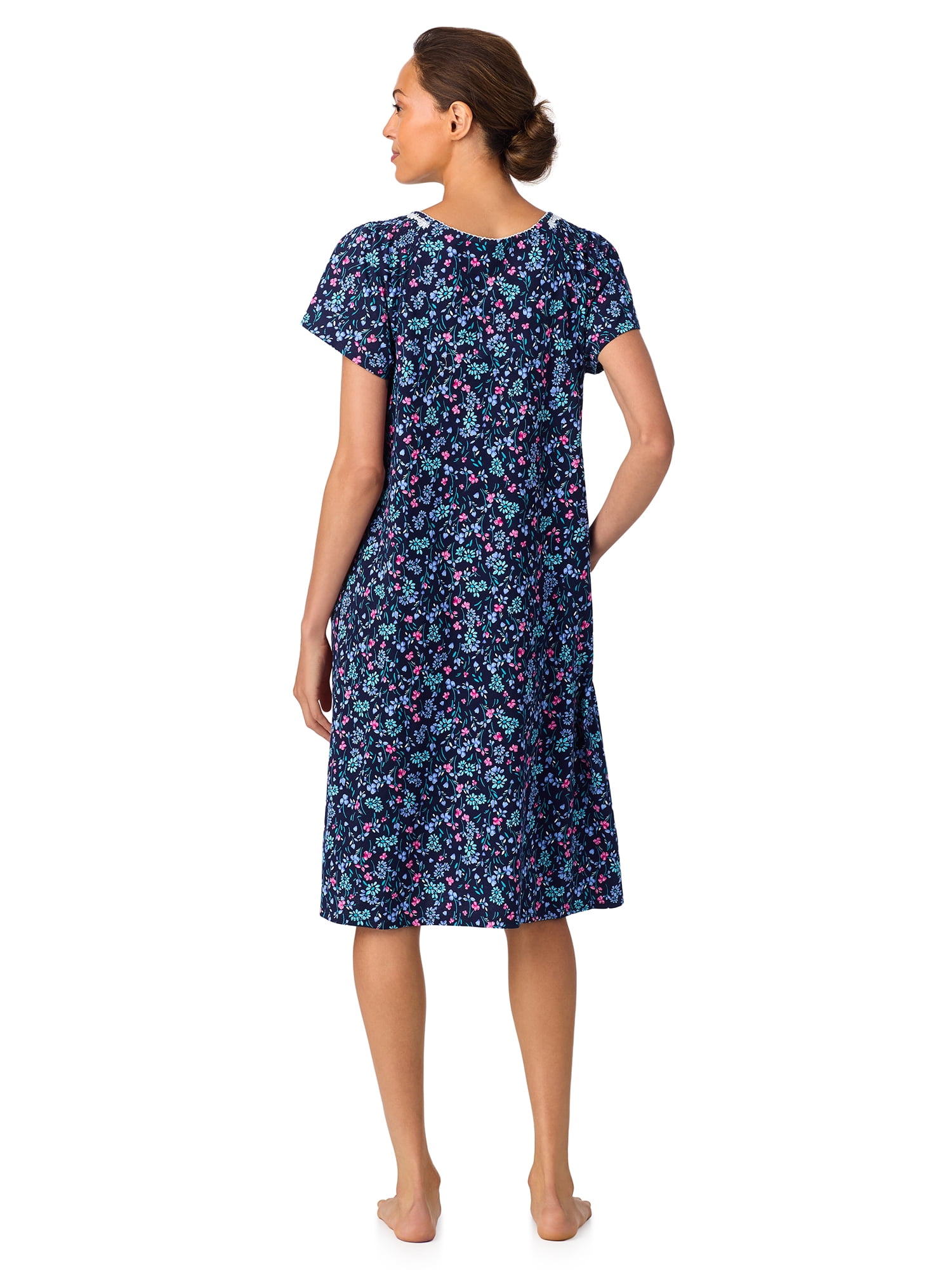 Aria Women's 100% Cotton Raglan Sleeve Smocked Neck 40" Sleepwear Gown, Sizes XS-5X
