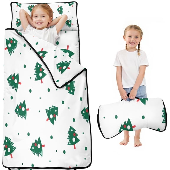 White Christmas Tree Pattern Toddler Nap Mats for Kids Preschool,50"x20" Sleeping Mat Bag or Kids,Toddler Sleeping Bag,Toddler Nap Mat or Daycare