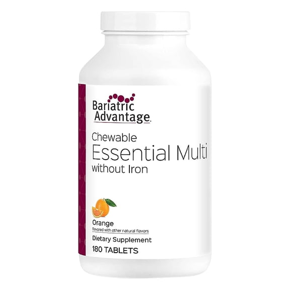 Bariatric Advantage Essential Multivitamin Without Iron - 200 DV Of Key Nutrients - Trace Mineral Support - Multivitamins for Bariatric Patients - Orange - 180 Tablets