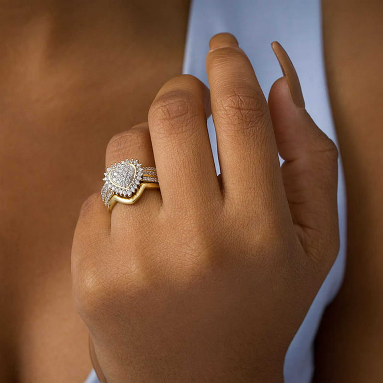Clearance Jewelry Under $5 VerPetridure Ladies Ring Gold Full Diamond Round  Diamond Wedding Ring Gift Ring 2pc 