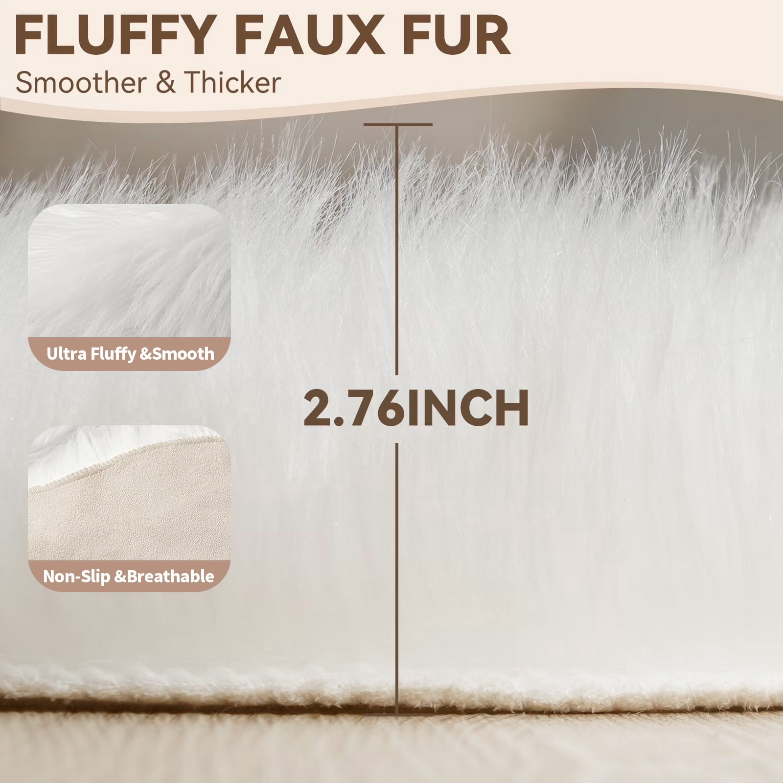 Fluffy Sheepskin Rug, YEERSWAG 2x6 ft Faux Fur Rug for Bedroom Living Room Nursery, Machine Washable Plush Carpet