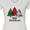 thumbnail image 4 of Inktastic Merry Christmas Plaid Trees Women's V-Neck T-Shirt, 4 of 5