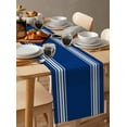 thumbnail image 6 of Blue Stripes Burlap-Cotton Table Runner 72 Inches Long,Farmhouse Modern White Vertical Lines Farmhouse Table Runners,Outdoor Dining Tablecloths Decor for Baby Shower Party Wedding 13x72, 6 of 9